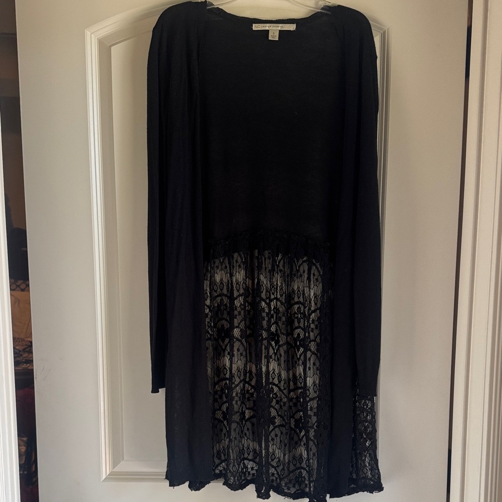 LC Lauren Conrad Black Long Sleeve lace bottom cardigan